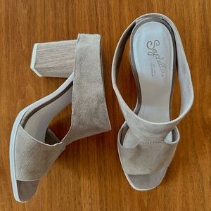 Seychelles suede open toe high heeled mules- size 8